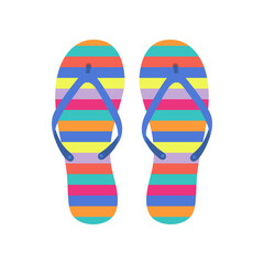 Colorful striped flip flops flat vector illustration. Rubber slippers with graphic pattern for walking in street or on beach on white background. Footwear, shoes, summer concept