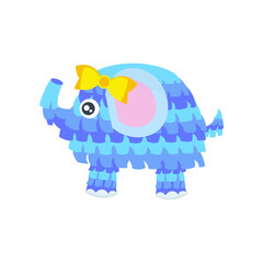 Cute pinata elephant cartoon character vector illustration. Mexican toy of elephant shape for birthdays, parties or carnivals isolated on white background. Celebration, holiday concept