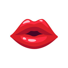 Female lips with red lipstick pouting isolated on white background. Sexy mouth of woman or girl flat vector illustration. Expressions, emotions, beauty concept
