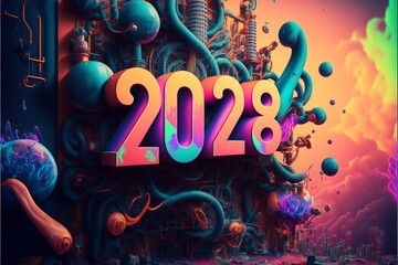 Neujahr 2028 Feier künstlerische Zeichnung AI generativ