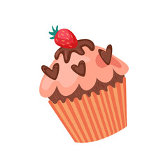 Celebration or party cupcake vector illustration. Cartoon drawing of party cupcake on white background. Birthday, holiday, decoration concept