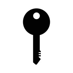Small key to the door. Modern key silhouette. Symbol of security and privacy. Design element to signify entering a password into the system. Protection of classified materials.