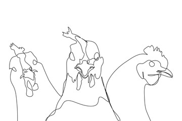 Hen drawn in one line. Vector image of a chicken. Minimalistic style. Logo illustration.