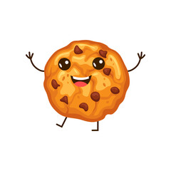 Cute cookie cartoon character vector illustration. Clipart of cookie, funny comic cookie isolated on white background. Food, bakery, breakfast concept