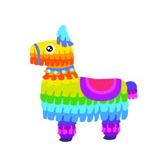 Cute pinata llama cartoon character vector illustration. Mexican toy of animal shape for birthdays, parties or carnivals isolated on white background. Celebration, holiday concept