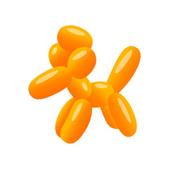 Cute orange balloon toy in shape of dog vector illustration. Print with dog made from latex balloons for party on white background. Celebration, entertainment concept
