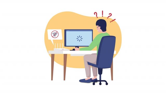 Animated failed connection. Looped flat 2D character HD video footage. Low internet connection colorful isolated animation on white background with alpha channel transparency for website, social media