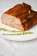 Closeup view of homemade pork ham