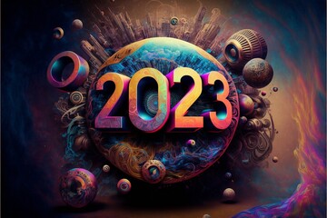Neujahr 2023 psychedelische Zeichnung AI generativ