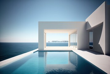 Fototapeta na wymiar beautiful illustration of white villa with blue seascape
