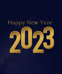 Fototapeta na wymiar 2023 New year Celebration New year 2023 Text Greeting With Galaxy Happy New year 2023 Beautiful colorful Shiny Display at Night Background. Holiday poster or banner design.