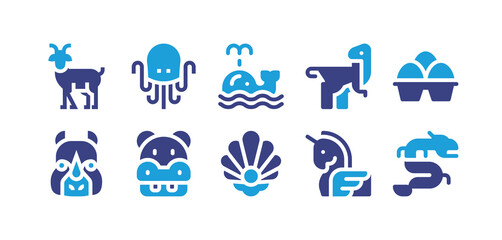 Animals icon set. Duotone color. Vector illustration. Containing animal kingdom, octopus, whale, animals, animal, rhino, hippo, pearl.