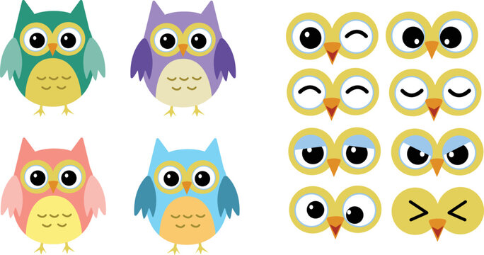 Cartoon character owl with emotions