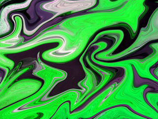 Liquid abstract background dominated by green, black and gray.