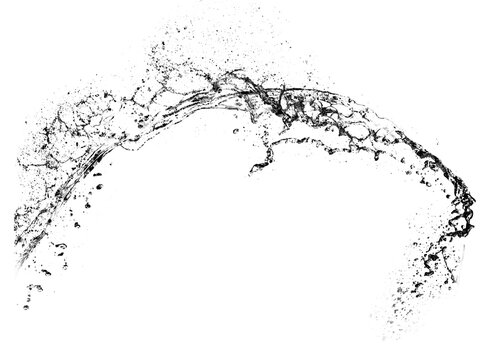 Black water splash isolated on transparent background. Royalty high-quality free stock PNG image of overlays realistic Clear water splash, Hydro explosion, aqua dynamic motion element spray droplets