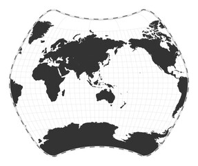 Vector world map. Larrivee projection. Plain world geographical map with latitude and longitude lines. Centered to 120deg W longitude. Vector illustration.
