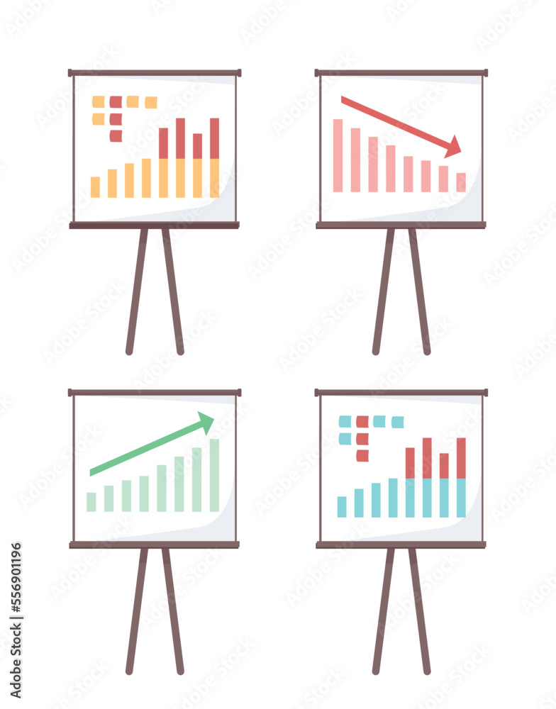 Poster business processes presentation semi flat color vector objects set. editable elements. full sized it
