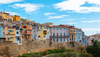 Fototapeta na wymiar Colorful houses in Mediterranean village of Villajoyosa- Alicante province in Spain