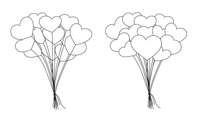 Set of balloon as heart in doodle style. Vector illustration.