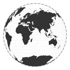 Vector world map. Gilbert's two-world perspective projection. Plain world geographical map with latitude and longitude lines. Centered at 60 degrees W longitude. Vector illustration.