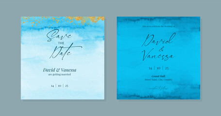 Blue wedding invitation card template design for social media posts