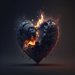 illustration black heart burning made with generative ai