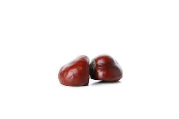 Fresh and ripe chestnuts, isolated on white background