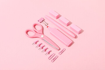 Concept of different stationery accessories, office accessories