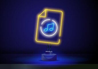 Music note neon sign. Party, disco and advertisement design.