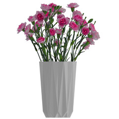 pink flowers in a vase isolated on empty background