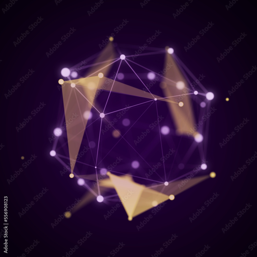 Poster sphere made up of points and lines. network connection structure. big data visualization. 3d renderi