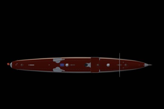 3d illustration. Historical, French warship - torpedo and gunboat