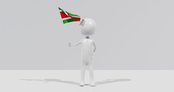 Flag of Suriname. 3D Character holding and waving flag 4K UHD 60FPS