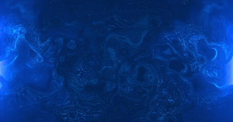 A blue background in the form of a mixing blue dye in a liquid. Gas bubbles that move chaotically in the water. 3D render.