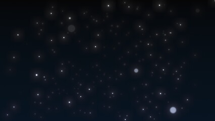 Sparkling slow-falling particles. Particles from bokeh on a dark blue background. Sparkling snow. 3D render.