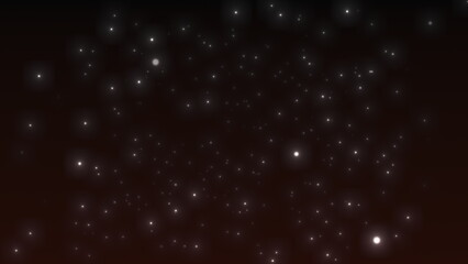 Sparkling moving particles. Particles from bokeh on a dark red background. Sparkling snow. 3D render.