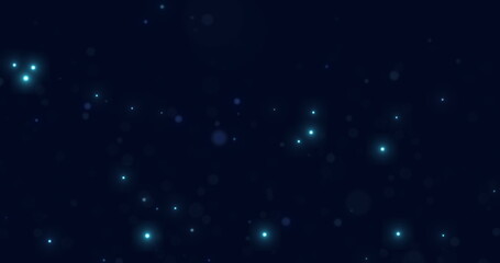 Naklejka na ściany i meble Glowing and sparkling blue particles fall in space on a blue background. Abstract star rain. Bokeh. 3D render.