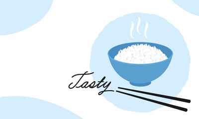 Rice bowl with chopsticks vector illustration.