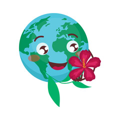 Planet Earth. It admires a beautiful flower. Vector graphic.	