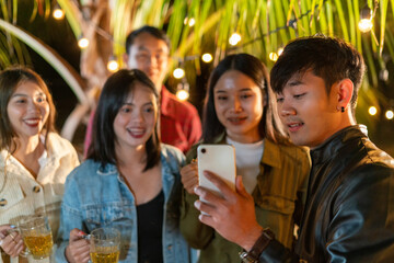 A group of distant video call friends to join in the party.