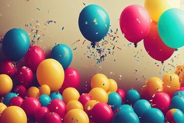 Contemporary Birthday Wallpaper, with colorful Balloons ,made with Generative AI