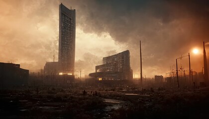 Futuristic fantasy city. Big, tall buildings, urban town architecture ,made with Generative AI