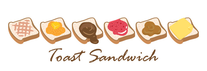 Set of sliced toast bread vector illustrations on white background. Bakery products in cartoon style.