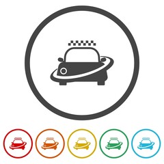 Taxi logo. Set icons in color circle buttons
