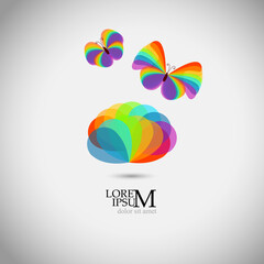 Rainbow butterfly and flower logo. simple vector illustration