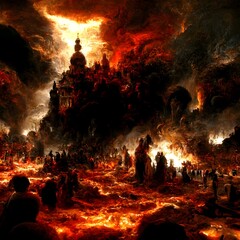 Ai generated art horror lansdcape, dark landscape, horror illustration, dark illustration, horror hell view, dark hell view.