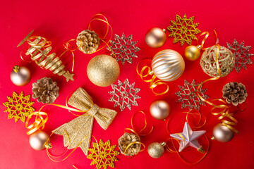 Luxury gold Christmas New Year on red background