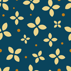 Seamless pattern. Flowers and berries, simple shapes on a dark blue background
