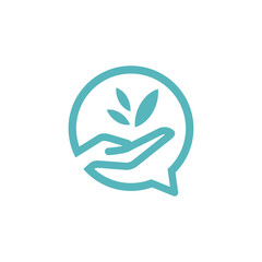 hand leaf chat logo design vector sign