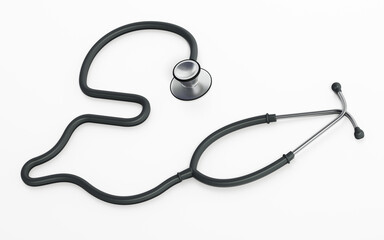 Stethoscope with Pound symbol shaped cord. Medical costs and expenditures concept. 3D illustration